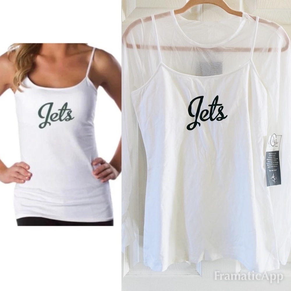NWT All Sport Couture Women's NFL New York Jets Sheer Long Sleeve & Tank 2pc Set